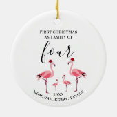 初めてのクリスマス4匹のかわいいフラミンゴ セラミックオーナメント (裏面)