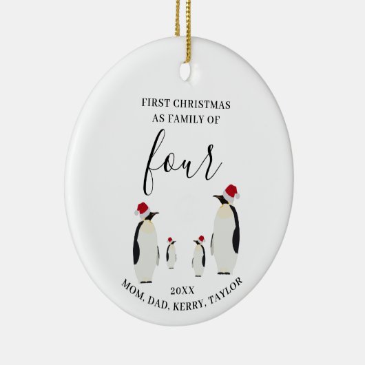 初めてのクリスマス4匹のかわいいペンギンの家族 セラミックオーナメント (右)