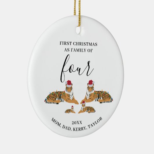 初めてのクリスマス4匹のかわいい虎の家族 セラミックオーナメント (右)