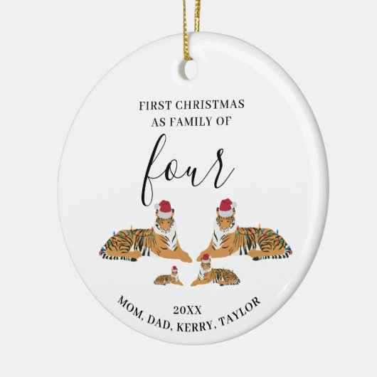 初めてのクリスマス4匹のかわいい虎の家族 セラミックオーナメント (左)