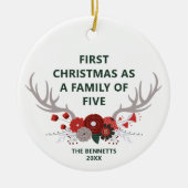 初めてのクリスマス5人パーソナライズされた セラミックオーナメント (正面)