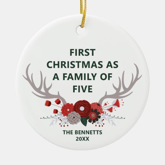 初めてのクリスマス5人パーソナライズされた セラミックオーナメント (正面)