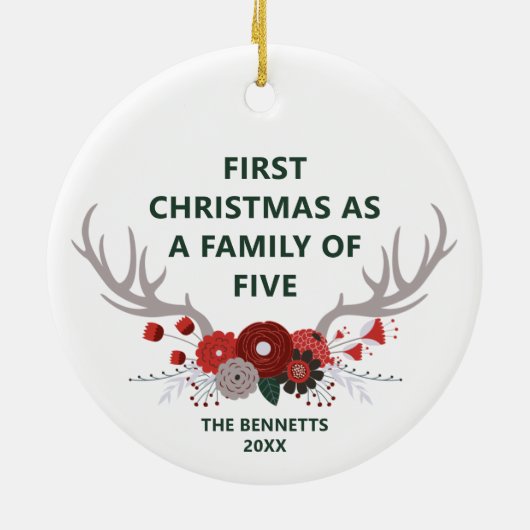 初めてのクリスマス5人パーソナライズされた セラミックオーナメント (裏面)