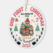 初めてのクリスマス5人パーソナライズされた セラミックオーナメント (左)