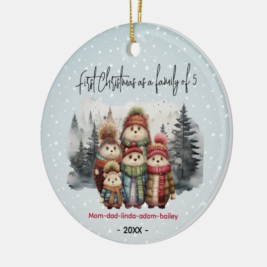 初めてのクリスマス5匹のかわいい動物の家族 セラミックオーナメント (左)