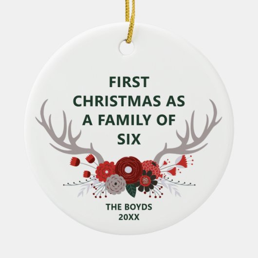 初めてのクリスマス6人の家族パーソナライズされた セラミックオーナメント (正面)