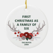 初めてのクリスマス6人の家族パーソナライズされた セラミックオーナメント (裏面)