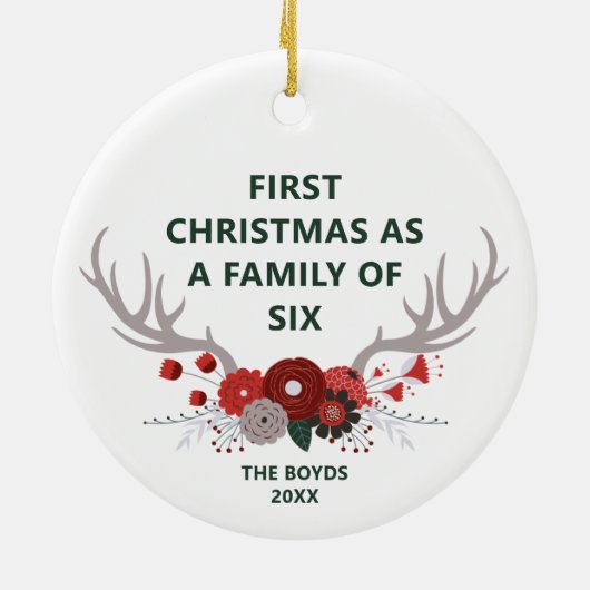 初めてのクリスマス6人の家族パーソナライズされた セラミックオーナメント (裏面)