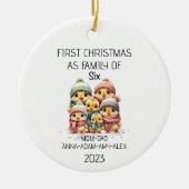 初めてのクリスマス6匹のかわいい雛の家族 セラミックオーナメント (正面)