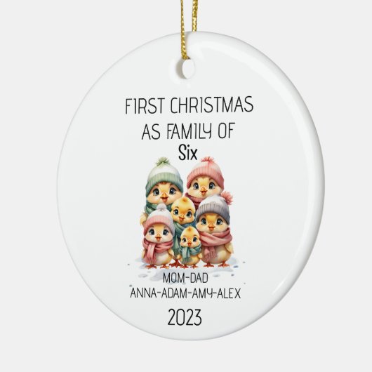 初めてのクリスマス6匹のかわいい雛の家族 セラミックオーナメント (左)