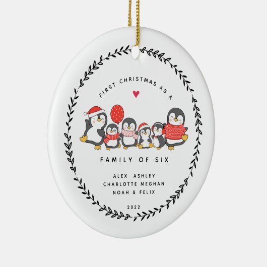 初めてのクリスマス6羽のペンギンの家族 セラミックオーナメント (右)