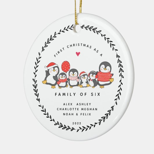 初めてのクリスマス6羽のペンギンの家族 セラミックオーナメント (左)