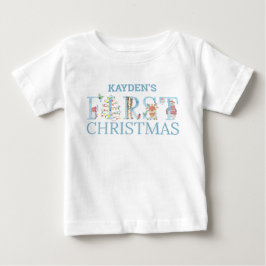 初めてのクリスマス かわいい動物と文字の男の子用ネーム入り ベビーTシャツ