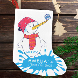 初めてのクリスマス かわいい雪だるま 雪の結晶の絵 スモールクリスマスストッキング