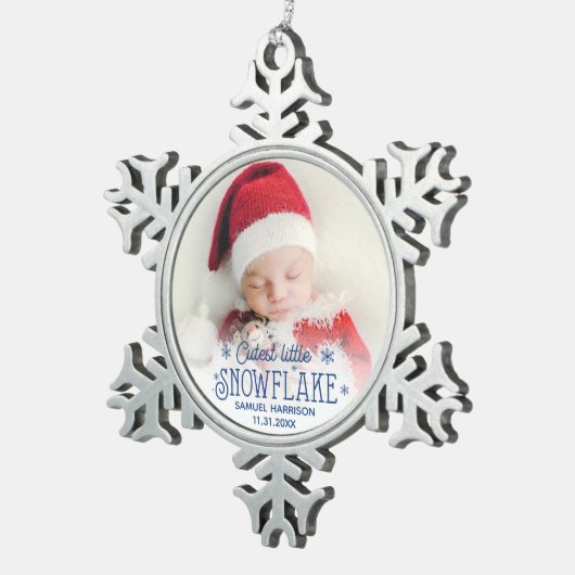 初めてのクリスマス かわいい雪の結晶の写真 スノーフレークピューターオーナメント (右)