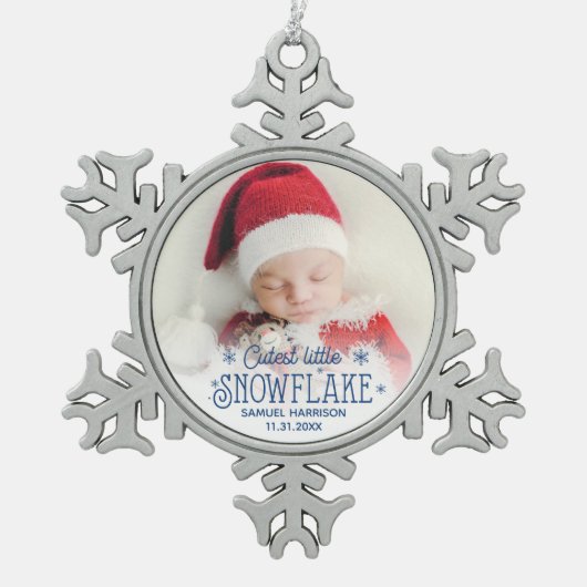 初めてのクリスマス　かわいい雪の結晶の写真 スノーフレークピューターオーナメント (正面)