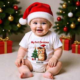 🎄初めてのクリスマス カスタムテキスト ホリージollyハリネズミ ベビーボディスーツ