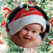 初めてのクリスマス、カスタム写真、サンおもしろいタ飛行機 セラミックオーナメント