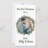 初めてのクリスマス，カップルの写真，名前 カード (正面)