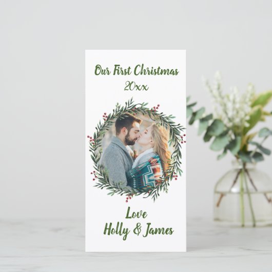 初めてのクリスマス,カップルの写真,名前 カード (スタンド正面)