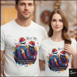 初めてのクリスマス カップル サンタ ペイントスプラッター Tシャツ