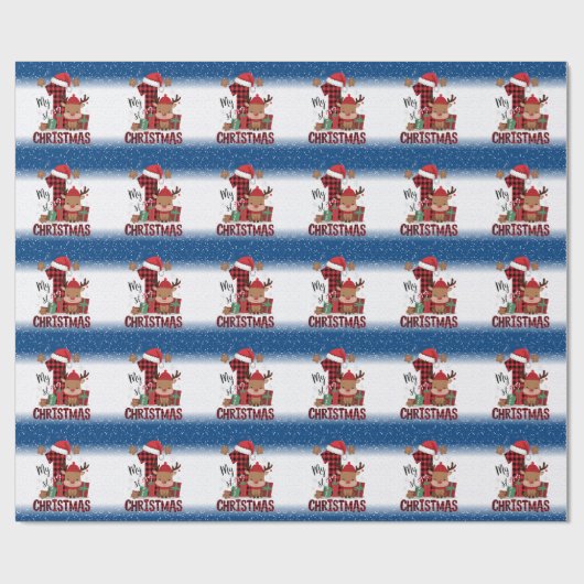 初めてのクリスマス サンタ帽 白い雪の赤ちゃんトナカイ ラッピングペーパー (フラット)