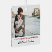 初めてのクリスマス | トレンディーモダンカップルのフォトメット メタルオーナメント (正面右)