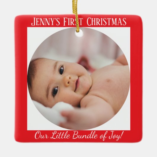初めてのクリスマス パーソナライズされた セラミックオーナメント (正面)