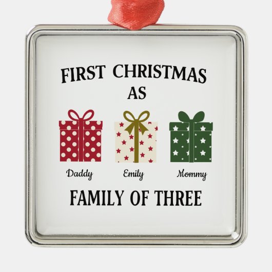 初めてのクリスマス ファミリー3人ギフト メタルオーナメント (正面)