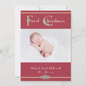 初めてのクリスマス、フェスティバル赤、ベビー写真 招待状 (正面)