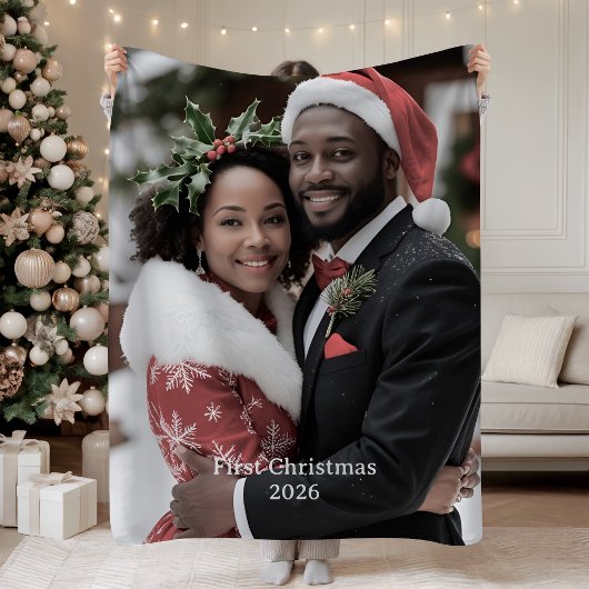 初めてのクリスマス フリースブランケット 写真入り
