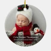 初めてのクリスマス ブラックストライプ カスタム ベイビー フォト セラミックオーナメント (裏面)