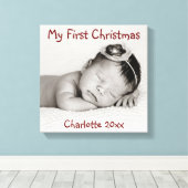 初めてのクリスマス、ベビー写真、名前 キャンバスプリント (インサイチュ (ウッドフロア))