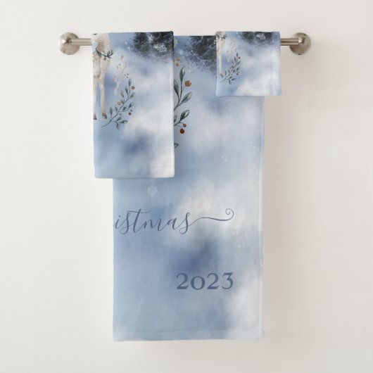 初めてのクリスマス、ベビー鹿、冬の風景 バスタオルセット (インサイチュ)