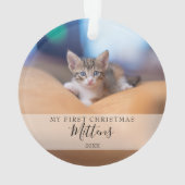 初めてのクリスマス ペット 写真 現代的なスクリプト オーナメント (裏面)