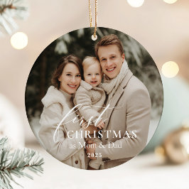 初めてのクリスマス ママとパパの1歳の誕生日フォト セラミックオーナメント