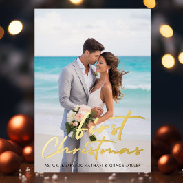 初めてのクリスマス　ミニマルな台本タイポグラフィーの写真 箔シーズンカード