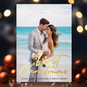 初めてのクリスマス　ミニマルな台本タイポグラフィーの写真 箔シーズンカード