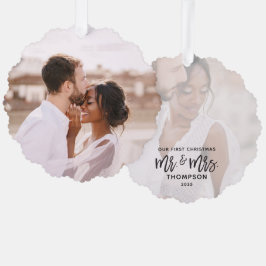 初めてのクリスマス モダン Mr Mrs 写真テンプレート オーナメントカード
