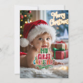 "初めてのクリスマス" レトロ赤ちゃんの写真 シーズンカード (正面)