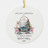 初めてのクリスマス(住所と名前を含む) セラミックオーナメント (正面)