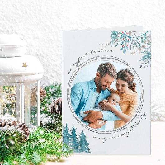 初めてのクリスマス 冬の森のベイビーフォト シーズンカード