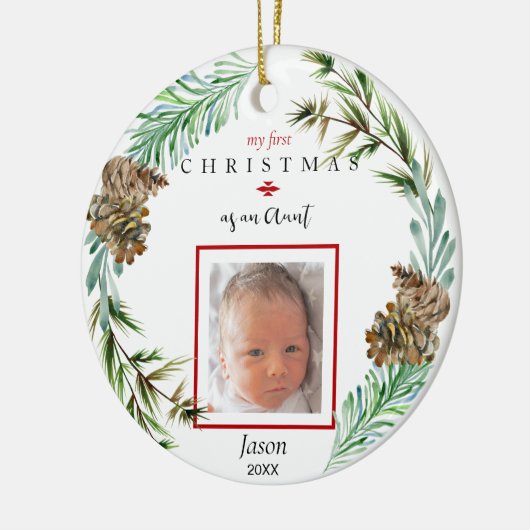 初めてのクリスマス　姪の名前と写真 セラミックオーナメント (左)
