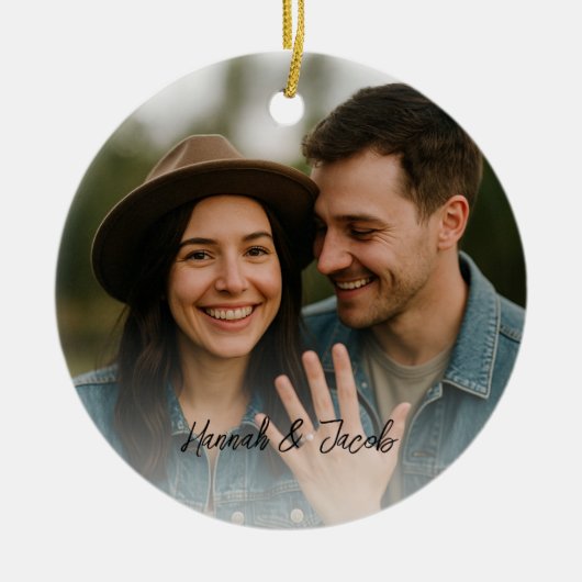 初めてのクリスマス 婚約した セラミックオーナメント (正面)