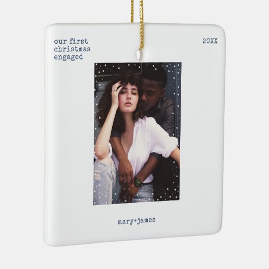 初めてのクリスマス 婚約した |タイプライターミニマルの写真 セラミックオーナメント (右)