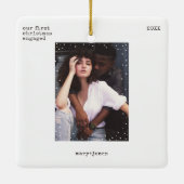 初めてのクリスマス 婚約した |タイプライターミニマルの写真 セラミックオーナメント (裏面)