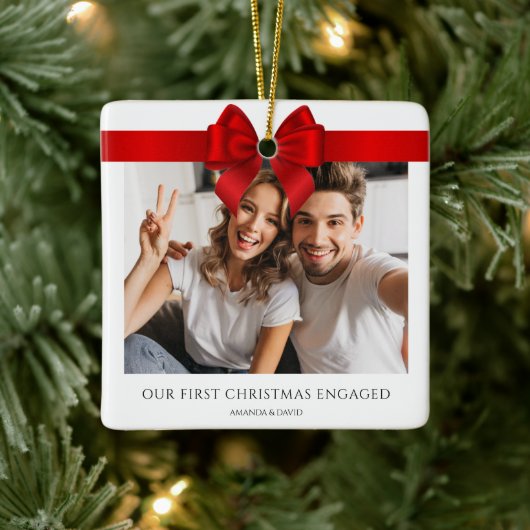 初めてのクリスマス 婚約した |写真ミニマル婚約 セラミックオーナメント (ツリー)