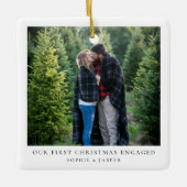 初めてのクリスマス 婚約した |写真ミニマル婚約 セラミックオーナメント (正面)