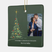 初めてのクリスマス 婚約した |写真ミニマル婚約 セラミックオーナメント (左)