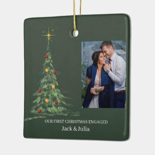 初めてのクリスマス 婚約した |写真ミニマル婚約 セラミックオーナメント (左)